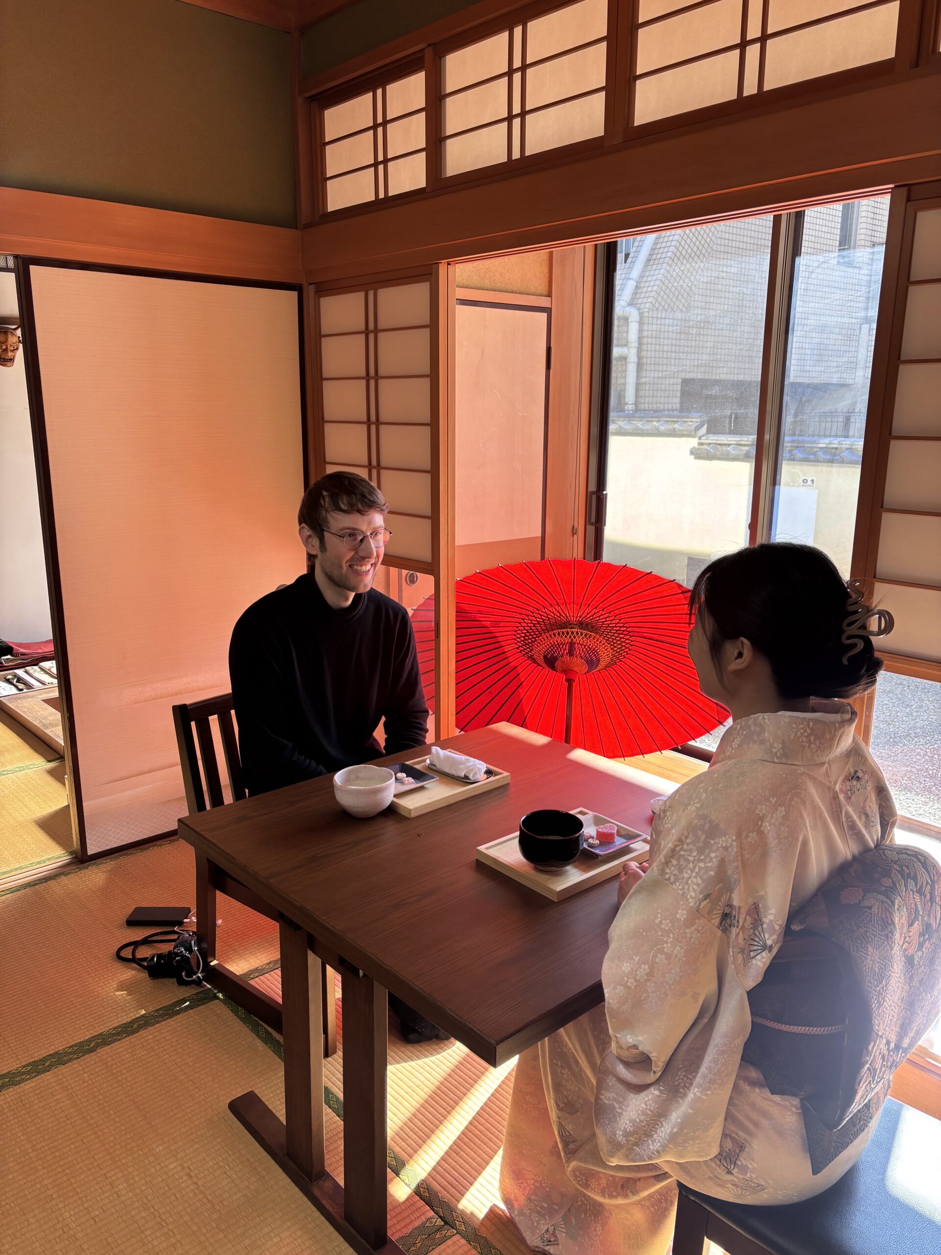 A photo of our guests enjoying matcha and sweets.