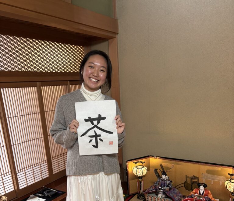 Our guest with her calligraphy piece.