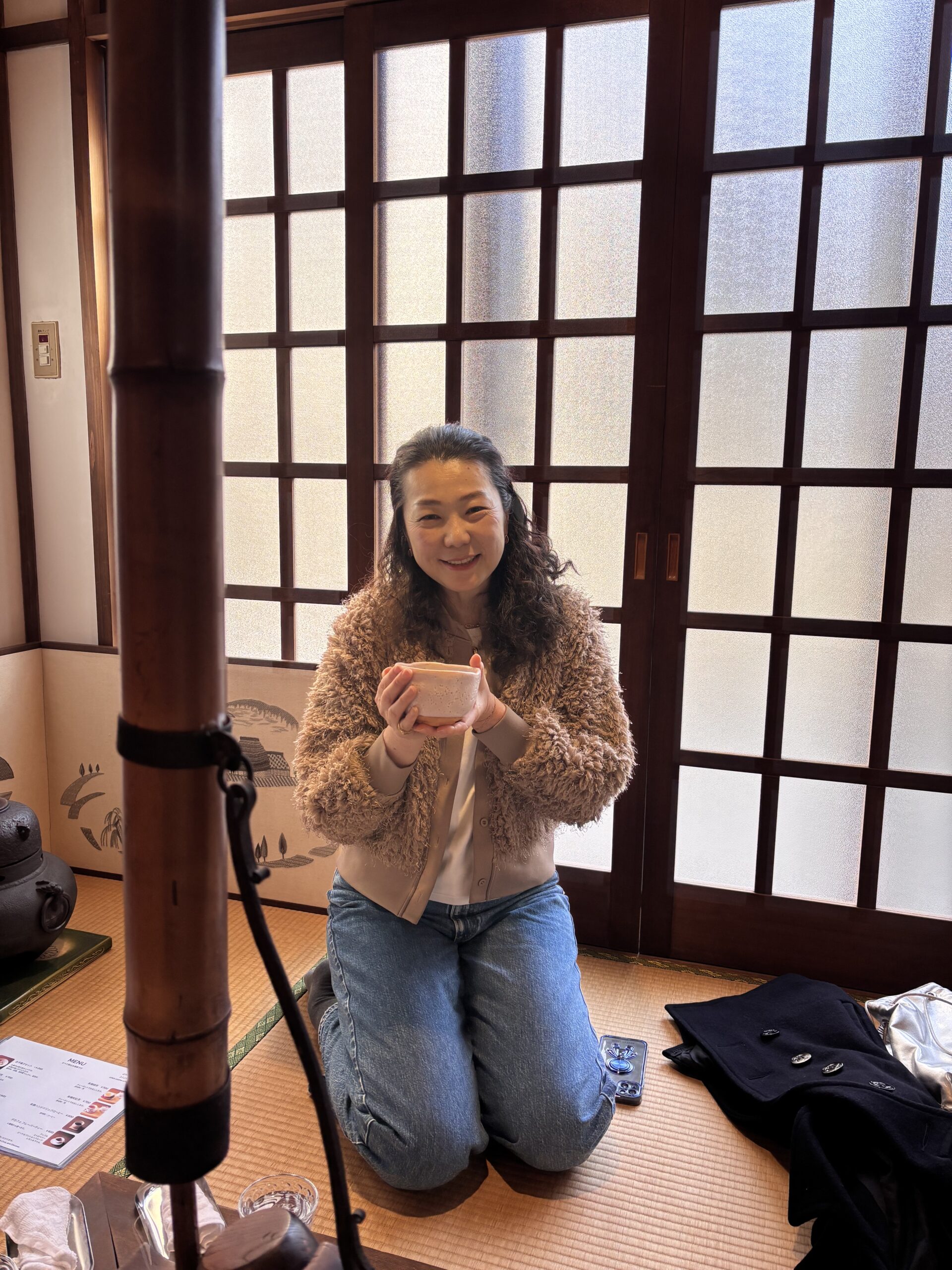 Our guest enjoyed a bowl of matcha around our irori hearth.