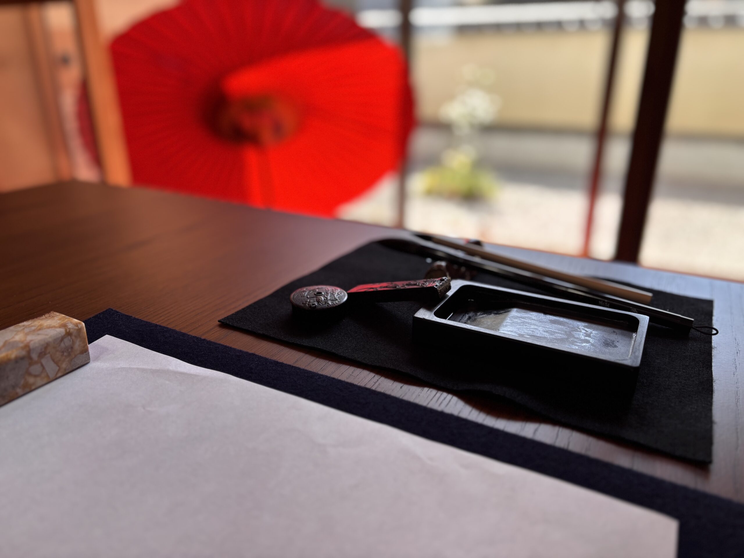 Sumi, an ink stick and the calligraphy tools.