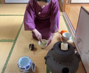 Whisking matcha
